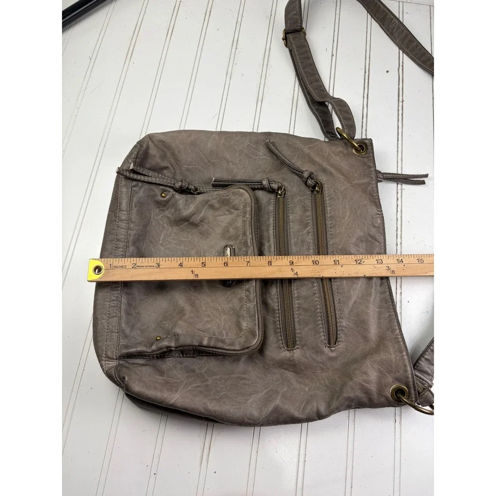 Stone & Co Vintage Y2K Taupe Distressed Slouchy Leather Shoulder Crossbody Bag